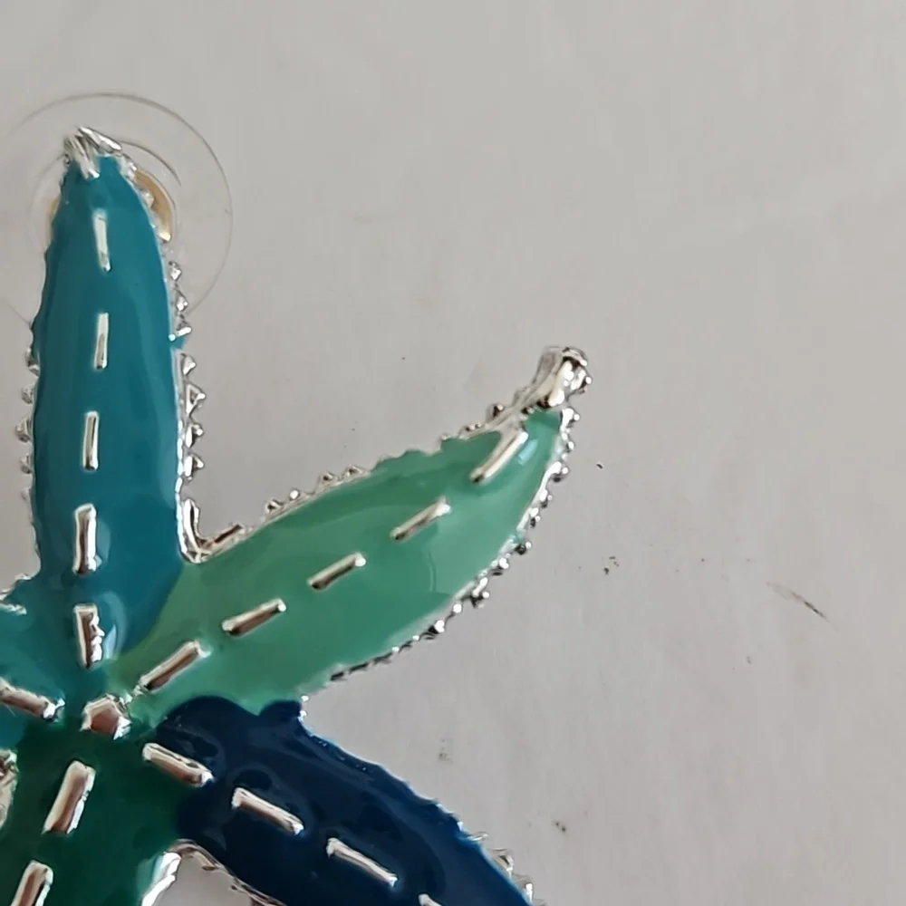 STARFISH Enamel on Silvertone Pierced Earrings